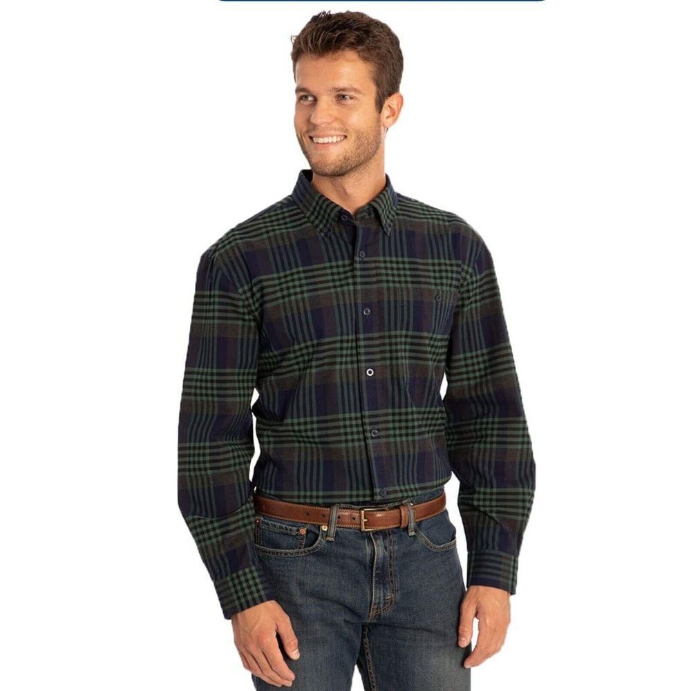 ORVIS Men's Shirt Medium Blackwatch Green Blue Plaid Long Sleeve Button Up - Picture 4 of 9